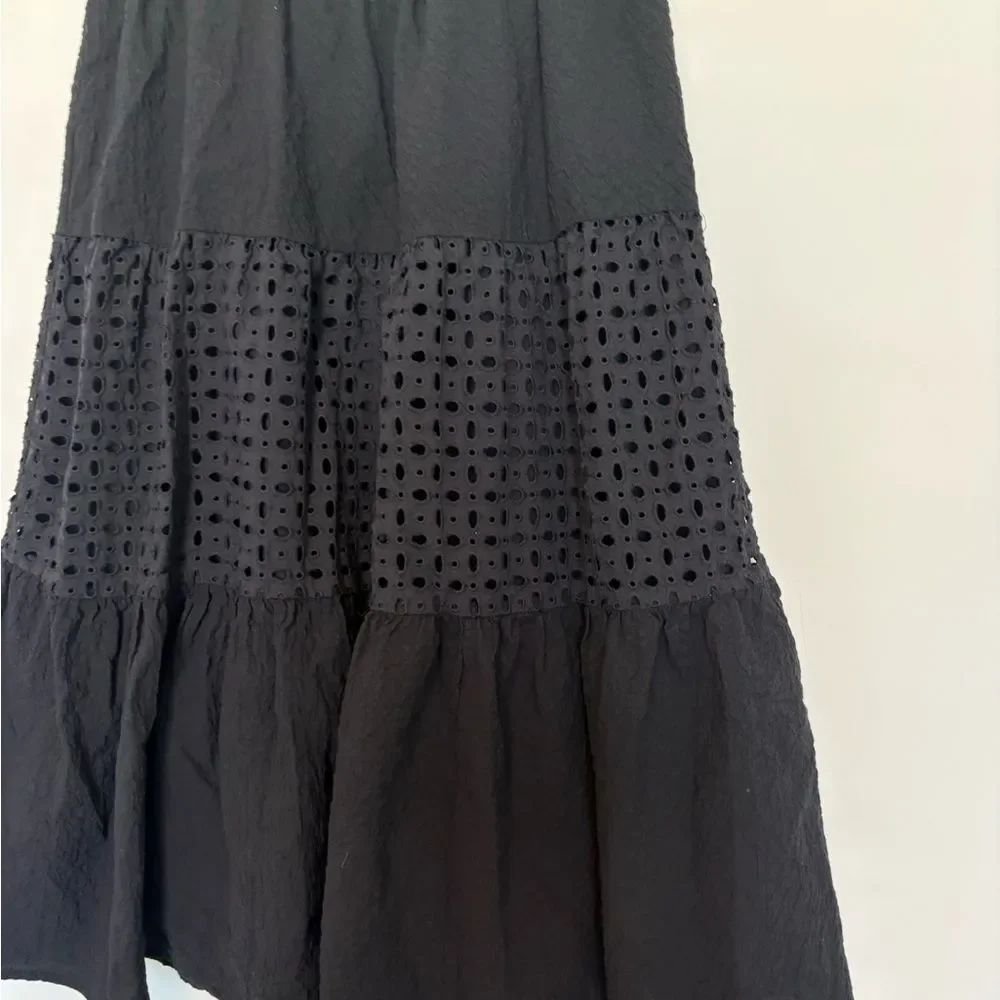 Nine West Eyelet Midi Skirt Black Boho cottage whimsygoth Women's XS
